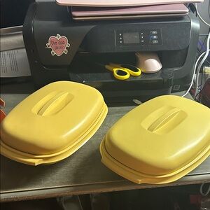 Pair of Tupperware Harvest Gold Microwave Steamer sets